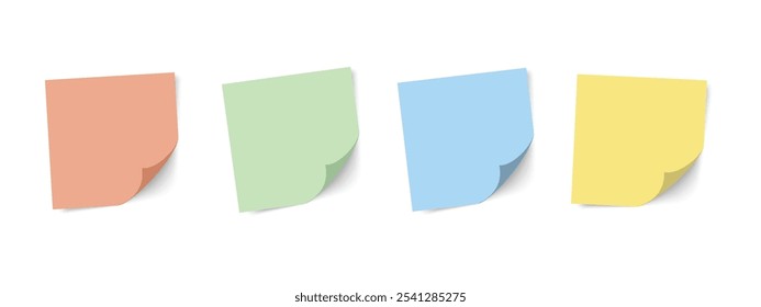 Multicolor sticky papers icon set. Sticky note or post it reminder isolated on white background.