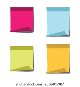 Multicolor sticky papers. Sticky notes collection with shadow on white background, sheets of paper with different color.