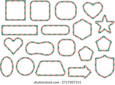 Multicolor stitched outline shapes and cute decorative icons set. Handmade dotted borders with hearts, stars, arrows and badges in playful style. Creative elements for crafts, kids design and modern 