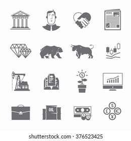 Multicolor stock exchange trading set of icons. The bulls and bears struggle. Equity market. World economy major trends. 