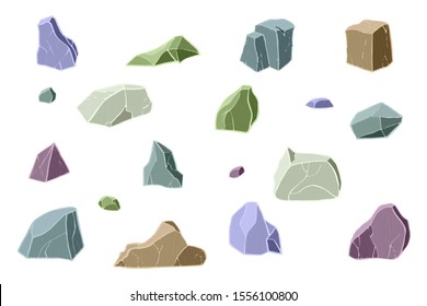 Multicolor stone set. Vector illustration. Different rock blocks.