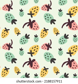 Multicolor strawberries seamless pattern in painted style for background, banner, textiles, wrapping paper, stickers. A set of illustrations of berries