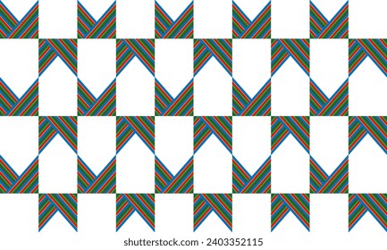 Multicolor strip triangle seamless repeat pattern, square block pentagon design for fabric print, vintage wrap paper print