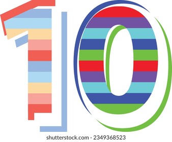 multicolor stripe number ten isolated on white background. vector illustration