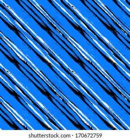 Multicolor striped pattern with diagonal brushed lines in blue. Bold texture for web, print, wallpaper, modern home decor, spring summer fashion fabric, textile, invitation background, wrapping paper
