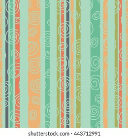 Multicolor striped seamless pattern with spirals.