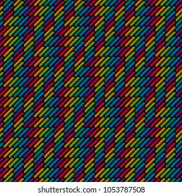 Multicolor strokes seamless pattern. Colorful herringbone tileable knitting vector background.