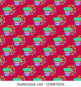 Multicolor summer seamless steering wheel sailor pattern.