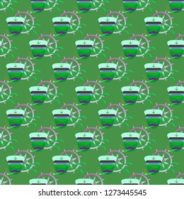 Multicolor summer seamless steering wheel sailor pattern.