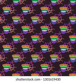 Multicolor summer seamless steering wheel sailor pattern.