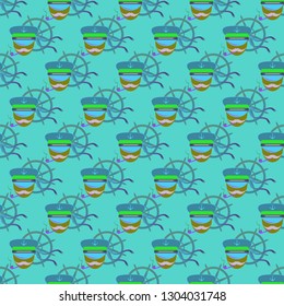 Multicolor summer seamless steering wheel sailor pattern.