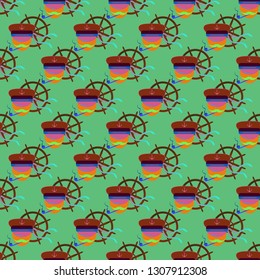 Multicolor summer seamless steering wheel sailor pattern.