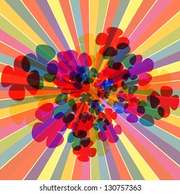Multicolor Sunbeams grunge background/ A vintage poster.