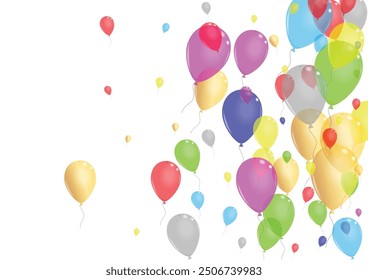 Multicolor Surprise Background White Vector. Confetti Present Border. Colorful Fly. Bright Toy. Flying Carnival Design.