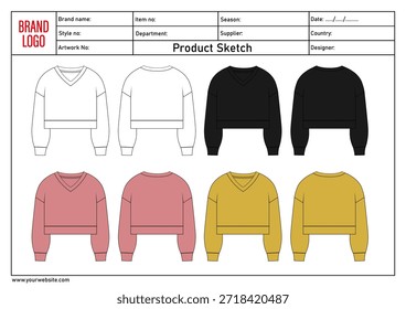 Modelo de ilustração de vetor de blusa de moletom multicolor para senhoras