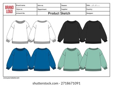 Plantilla de Ilustración vectorial de sudadera multicolor para damas