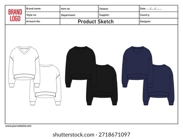  Plantilla de Ilustración vectorial de sudadera multicolor para damas