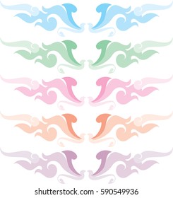 multicolor swirl floral wings vector illustration set, Southeast Asia Art Design