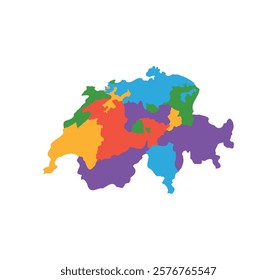 Multicolor Switzerland map political regions simple flat vector