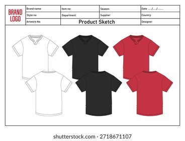 Camiseta multicolor dibujo técnico Ilustración vectorial Plantilla delantero y trasero