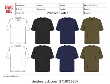 Camiseta multicolor Ilustración vectorial Plantilla vista frontal y trasera