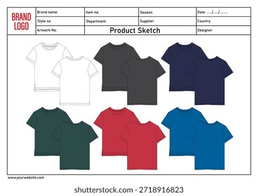 Multicolor T shirt vector illustration template front and back views