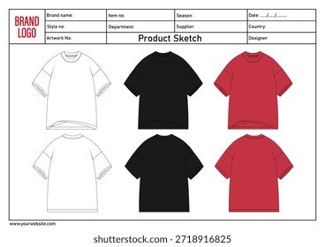 Camiseta multicolor Ilustración vectorial Plantilla vista frontal y trasera