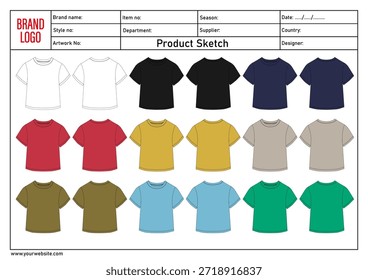Camiseta multicolor Ilustración vectorial Plantilla vista frontal y trasera