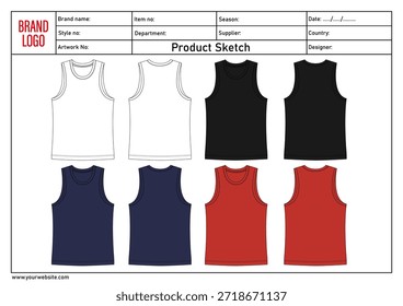 Multicolor tanktops vector illustration template front and back