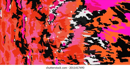 Multicolor Textile Red Color Psychedelic Plane View. Vivid Acid Fashion Neon Detailed Background. Original Orange Grunge White Modern Design. Art Black Bright Ornamental Pink Digital Map Illustration.
