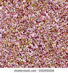 Multicolor texture consisting of small elements with careless diagonal striation. Motley checkered seamless pattern. Chaos of color. 7 by 7 cells.