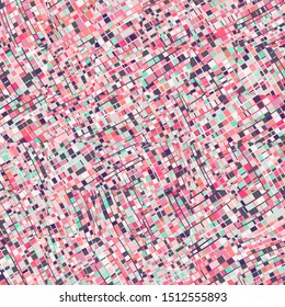 Multicolor texture consisting of small elements with careless diagonal striation. Motley checkered seamless pattern. 6 by 6 cells. Chaos of color.