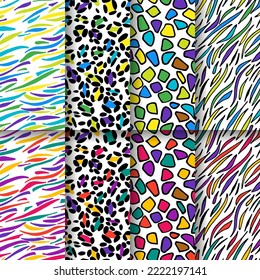 Tigre multicolor, cebra, jirafa y piel de estampado leopardo.