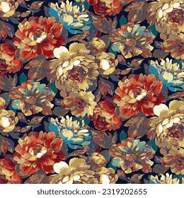 multicolor tone a solid abstract big roses flower arrangement pattern with full all over, vector illustration digital image for textile or wrapping paper printing factory