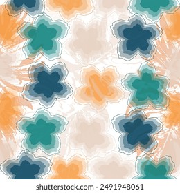 multicolor tone a solid abstract big and small hibiscus flower arrangement Colorful flower seamless pattern illustration.