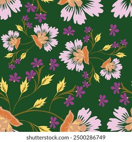 multicolor tone of vector abstract roses flower motif arrangement with medium color, all over vector design with dark green background