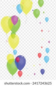 Multicolor Toy Background Transparent Vector. Baloon Streamers Illustration. Blue Love. Red Surprise. Balloon Ceremony Set.
