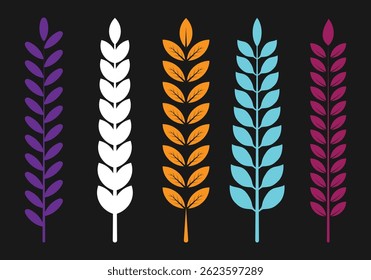 Multicolor tree leaf and branch on black background