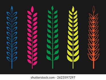 Multicolor tree leaf and branch on black background