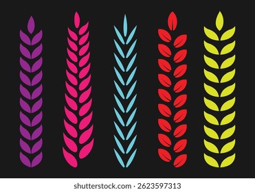 Multicolor tree leaf and branch on black background