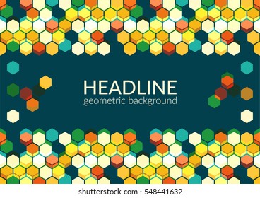 Multicolor trendy horizontal geometric background, Hexagons abstract pattern field with space for your text. Vector illustration.