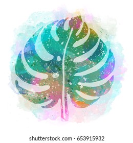 Multicolor trendy tropical Exotic leaf on an abstract background. Vector botanical illustration, elements for design.