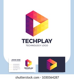 Multicolor Triangle Shape Media Play Button Logo Or Symbol In Polygonal Style