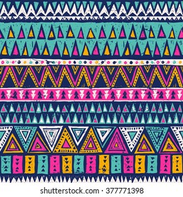 multicolor tribal Navajo vector seamless pattern. aztec fancy abstract geometric art print. ethnic hipster backdrop. Wallpaper, cloth design, fabric, paper, cover, textile. hand drawn