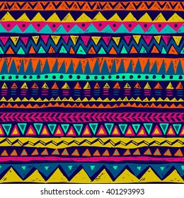 multicolor tribal Navajo vector seamless pattern with doodle elements. aztec fancy abstract geometric art print. ethnic hipster backdrop. Wallpaper, cloth design, fabric, paper, textile. hand drawn