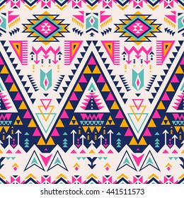 Multicolor Tribal Navajo Vector Seamless Pattern. Aztec Fancy Abstract Geometric Art Print.