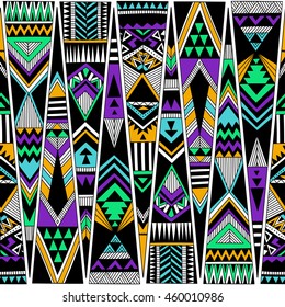 multicolor tribal Navajo vector seamless pattern. aztec fancy abstract geometric art print.  ethnic hipster background. Wallpaper, cloth design, fabric, textile. hand drawn