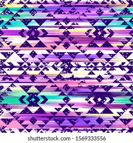 multicolor tribal vector seamless navajo pattern with grunge texture.  aztec abstract geometric art print. Ethnic vector background.  Wallpaper, cloth design, fabric, tissue, cover, textile template.