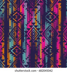 multicolor tribal vector seamless navajo pattern with grunge texture. aztec abstract geometric art print. ethnic hipster vector background. Wallpaper, cloth design, fabric, tissue, textile template.