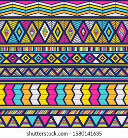 multicolor tribal vector seamless pattern. aztec fancy abstract geometric art print. ethnic background. doodle hand drawn. Wallpaper, cloth design, fabric, tissue, cover, textile template.